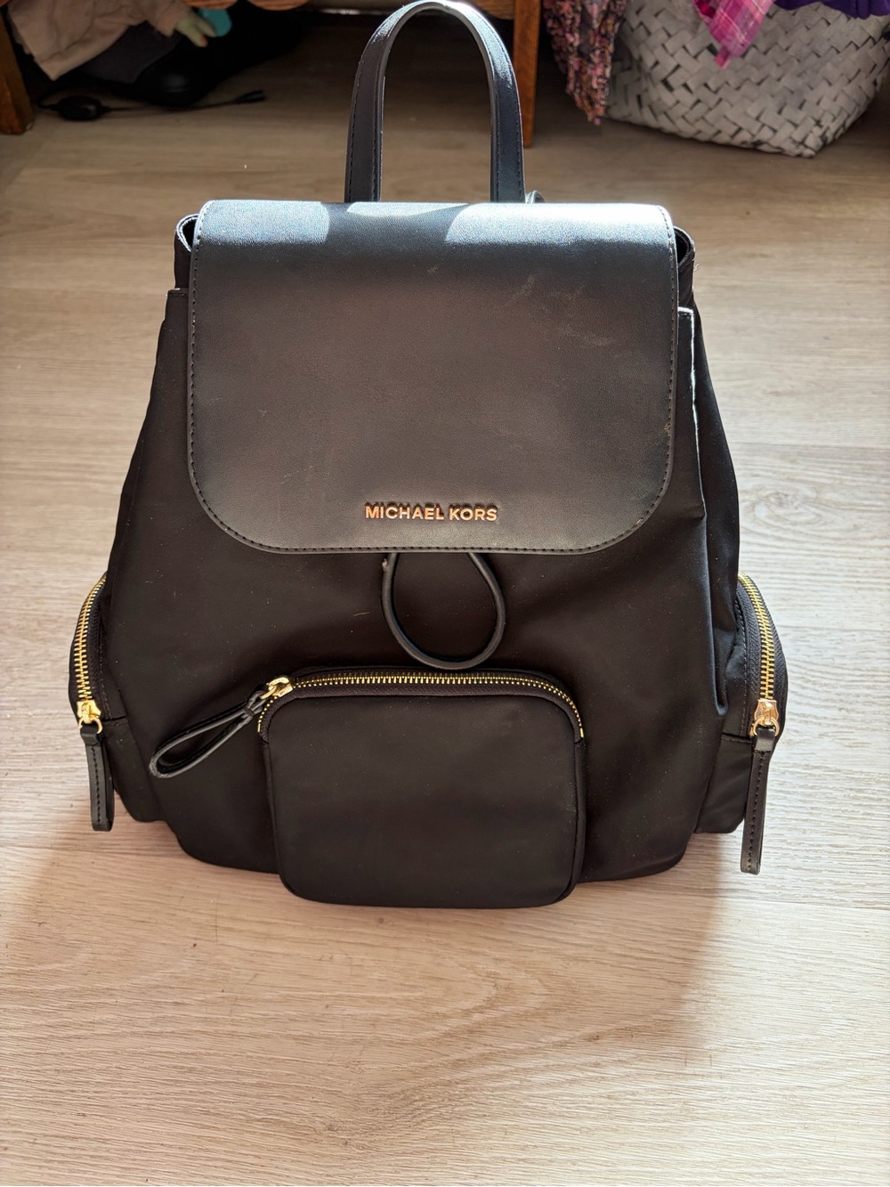 Michael Kors Black Backpack with Gold Hardware